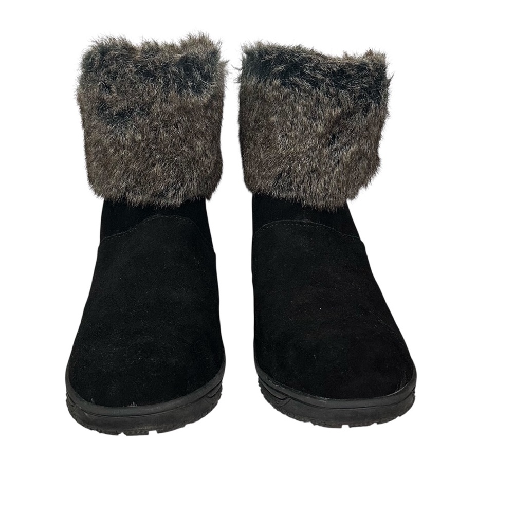 Minnetonka Black Ankle Suede Leather Boots with Faux Fur Size 9